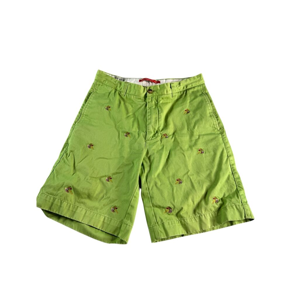 Orvis Men’s Shorts 34 Green Embroidered Fly Fishing Cotton Chino Preppy Casual